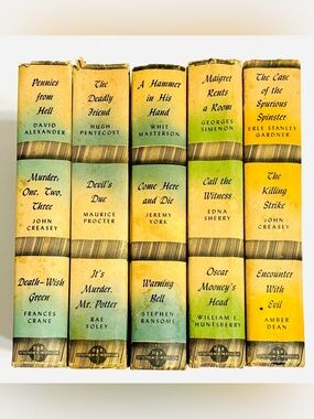 Lot 5 Vintage Yellow Green Decorative Book Stack Mid Century Shelf Decor